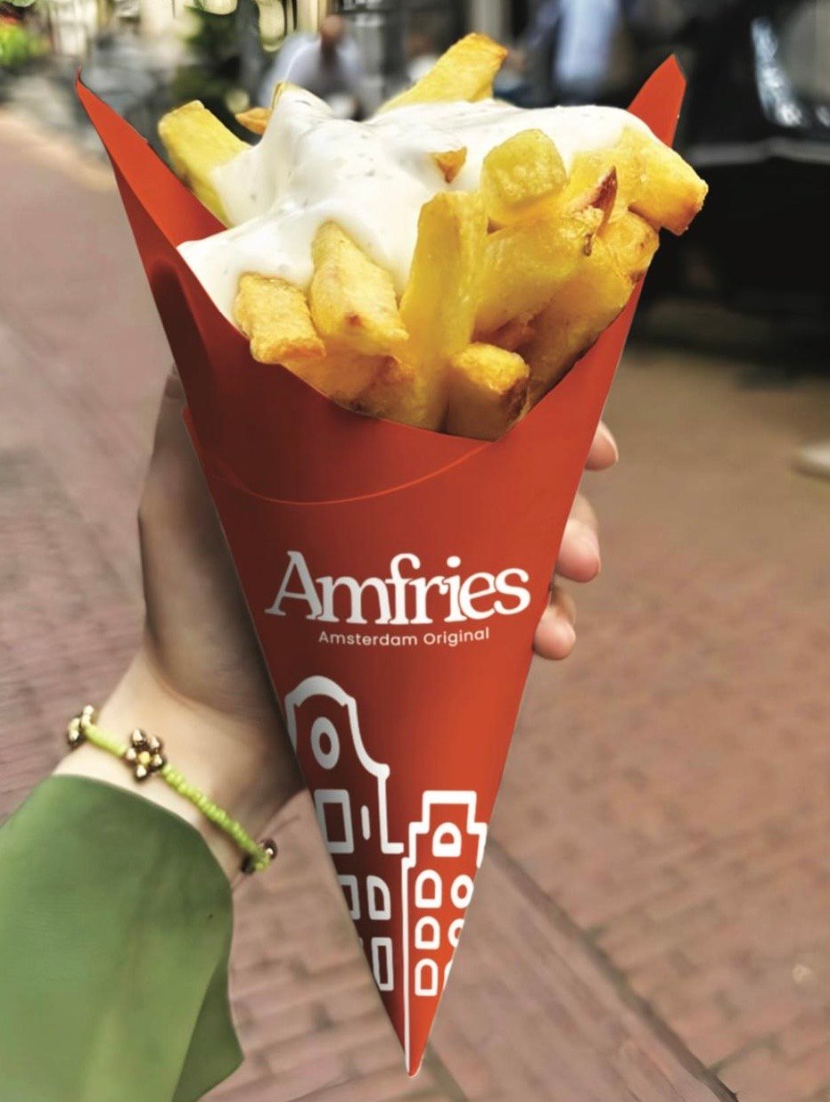 Amfries cone with sauce on top